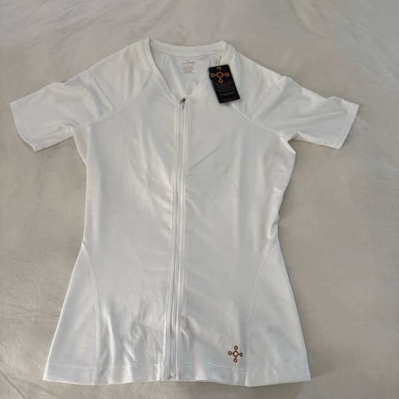 Tommie Copper Mens Compression Shirt Back Support Short Sleeve White Zip Up - Picture 4 of 10